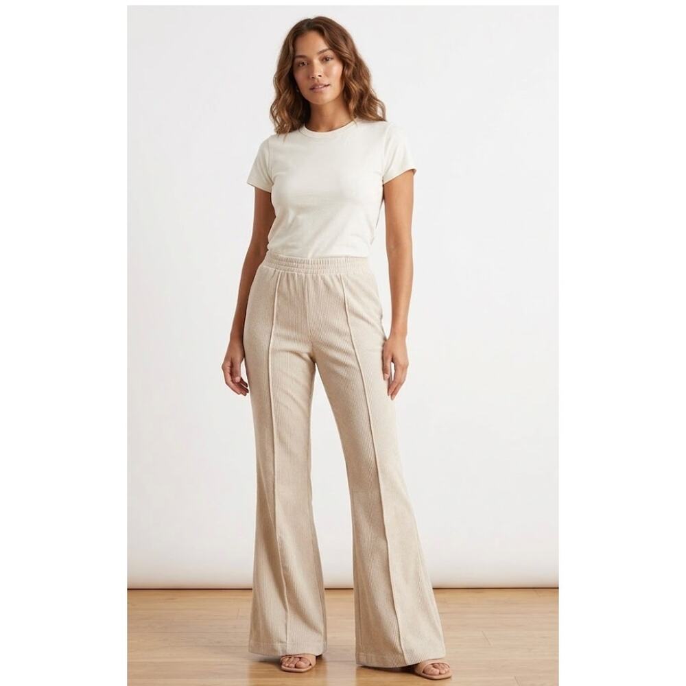 Aerie High Waisted Corduroy Flare Pants XL Short Cream Boho Coastal Chic EUC